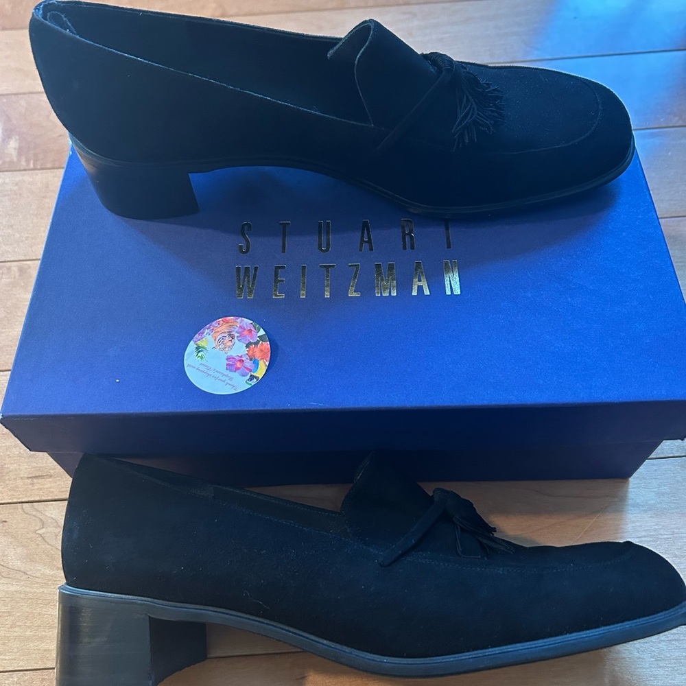 Stuart Weitzman Black Suede Loafers w Tassel